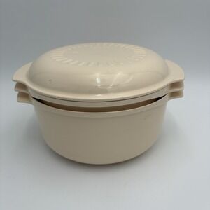 Vintage Tupperware Stack Cooker Steamer Almond Three-Piece 3 Pieces